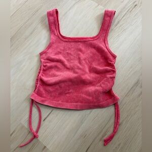 BKE Core Ruched Side Ribbed Crop Tank Pink S/M